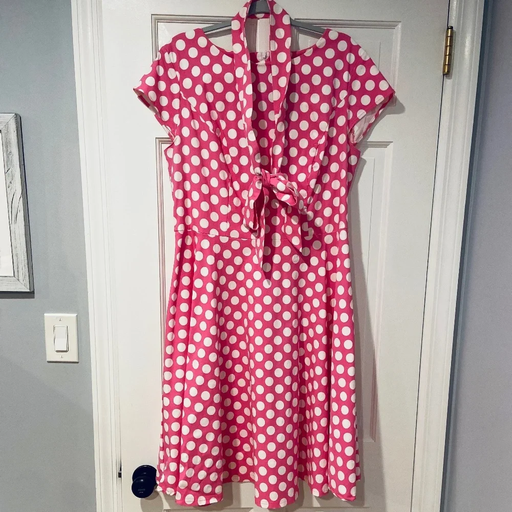 Dressystar Women’s 1950s Rockabilly Cocktail Party Dress Pink Polka Dot XXL
